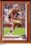 Christian McCaffrey 2025 Optic Orange Prizm 158/299 San Francisco 49ers