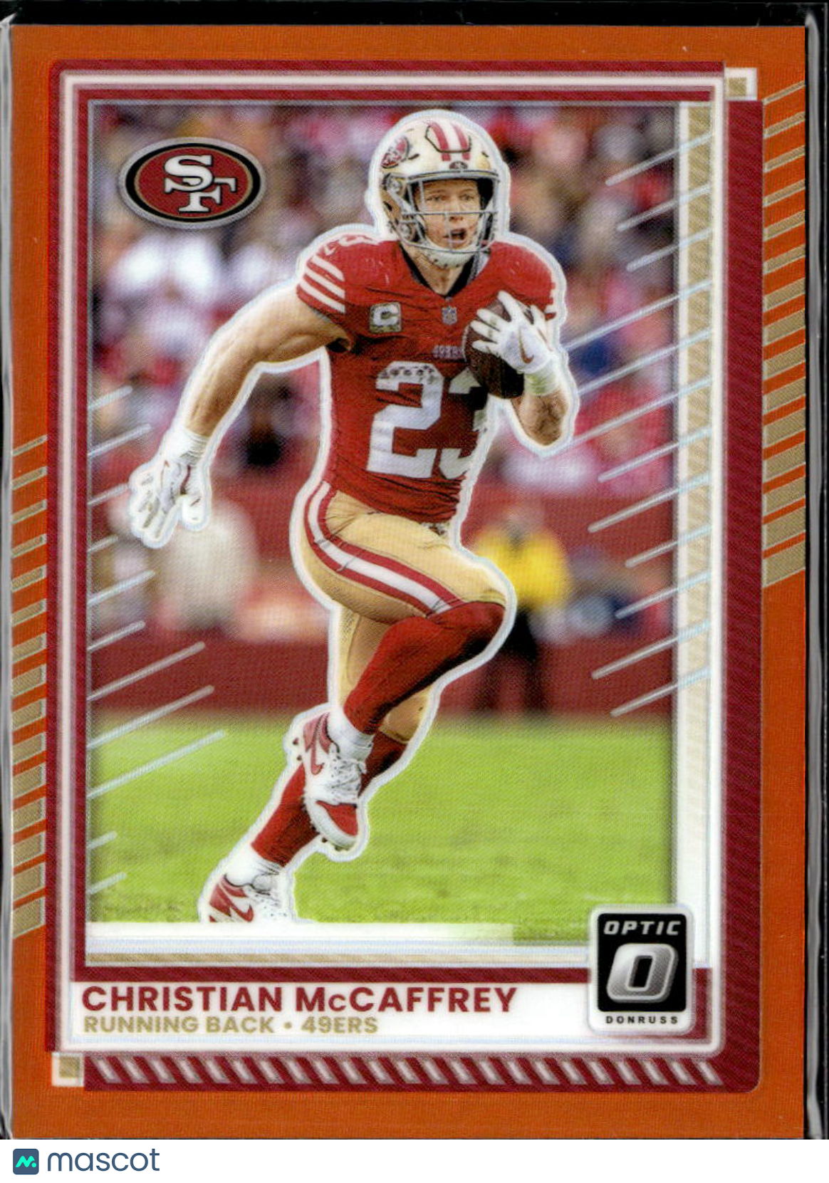 Christian McCaffrey 2025 Optic Orange Prizm 158/299 San Francisco 49ers