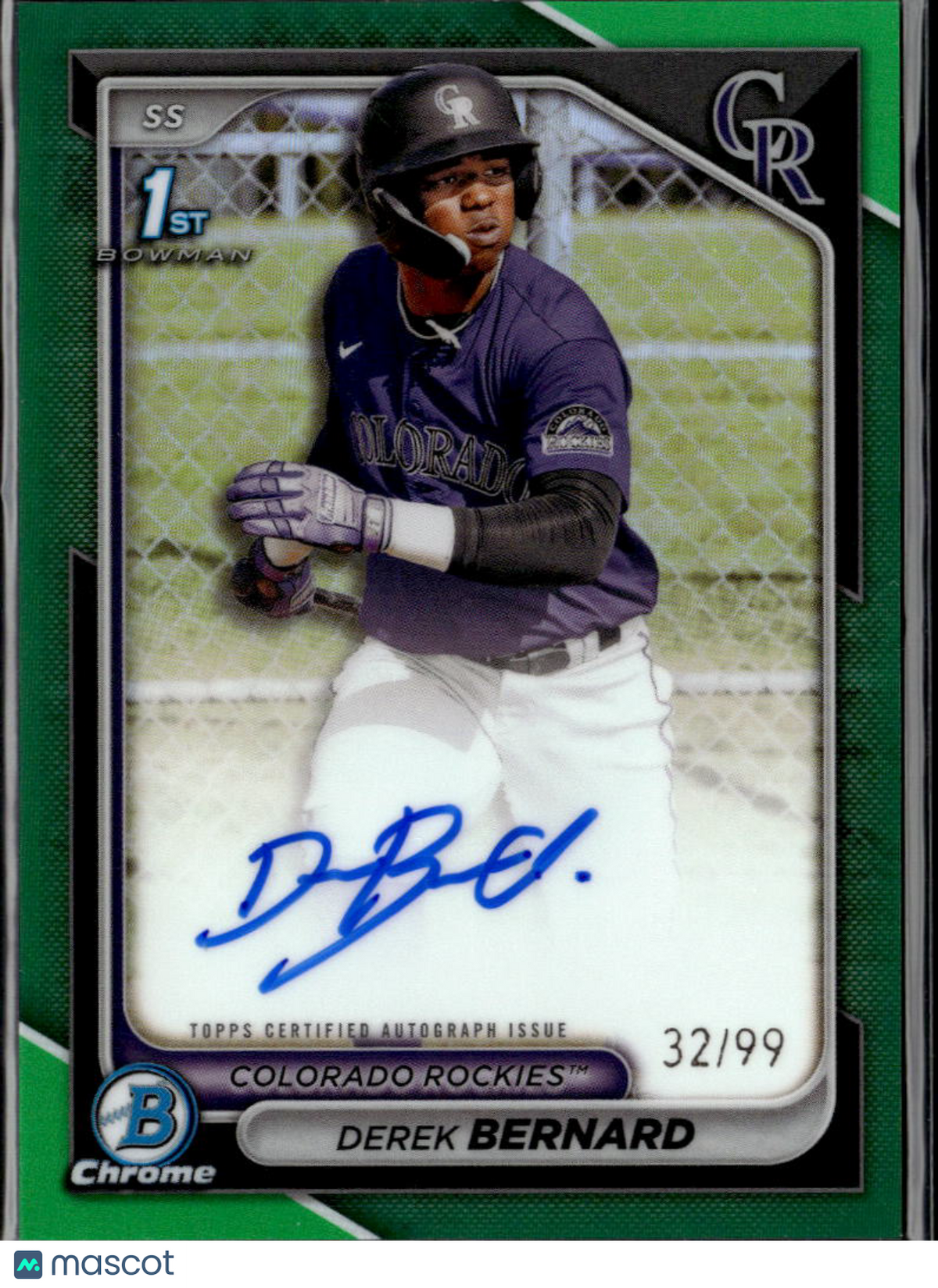 Derek Bernard 2024 Bowman Chrome 1st Auto Autograph RC 32/99 Colorado Rockies