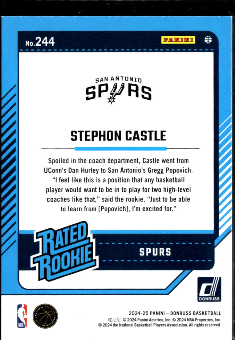 Stephon Castle 2024-25 Donruss Rated Rookie Dragon SSP RC San Antonio Spurs
