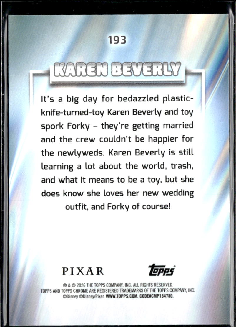 Karen Beverly 2026 Topps Chrome Disney Debut GOLD Wave Refractor 40/50 #193