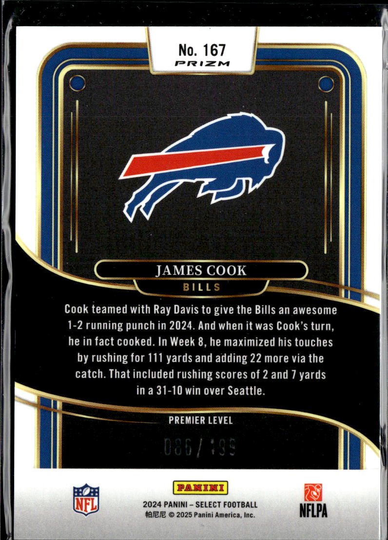 James Cook 2024 Select Lime Green Prizm 86/199 Buffalo Bills