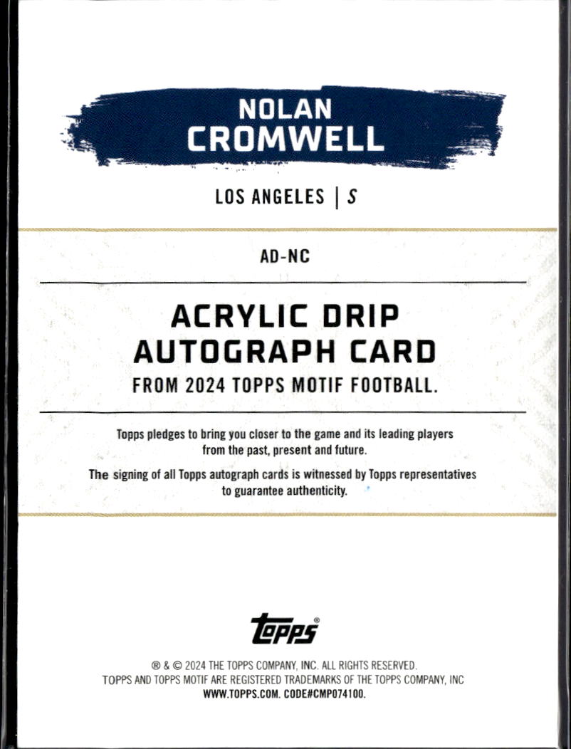 Nolan Cromwell 2024 Topps Motif Auto Autograph 16/99 Los Angeles Rams