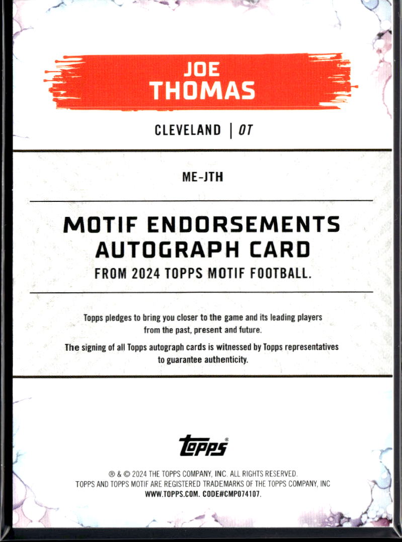 Joe Thomas 2024 Topps Motif Auto Autograph 47/49 Cleveland Browns