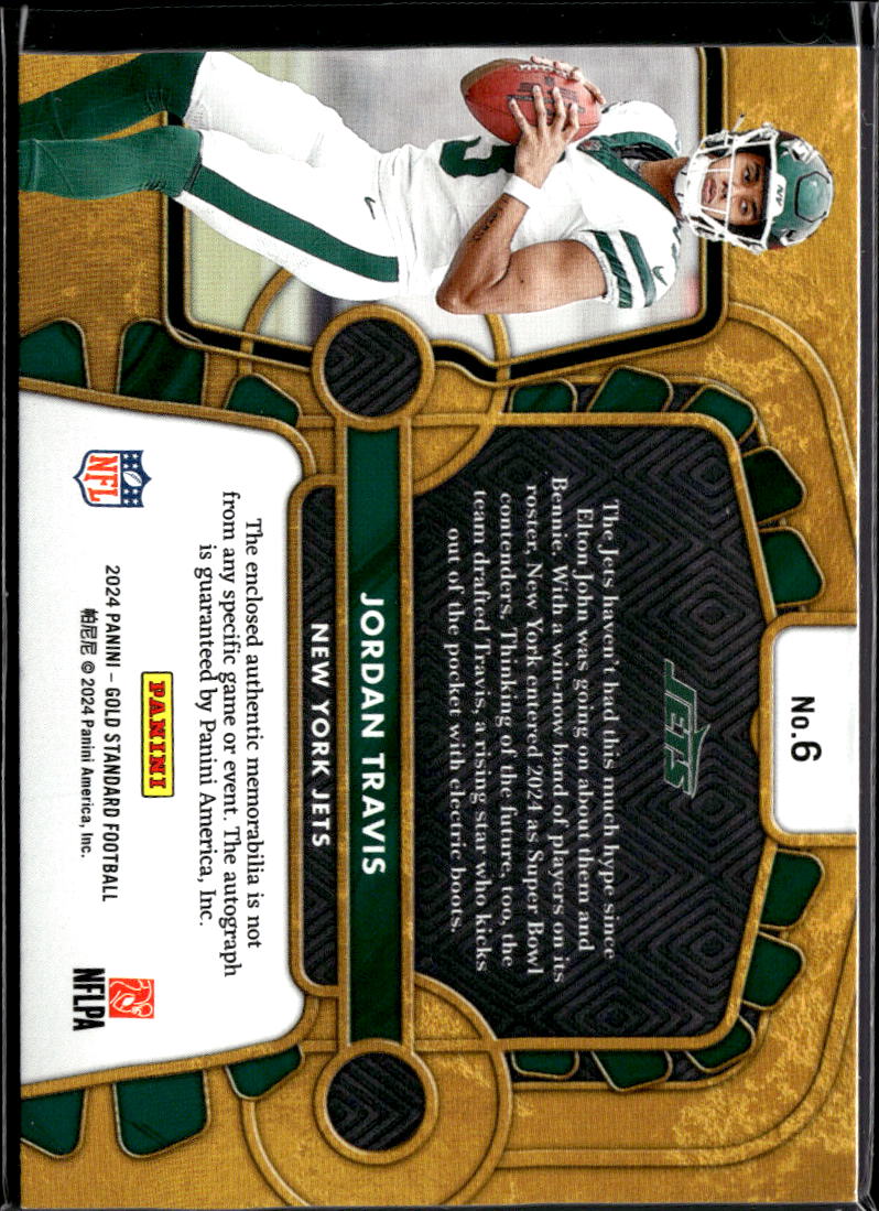 Jordan Travis 2024 Gold Standard Auto Autograph Patch RC 76/149 New York Jets
