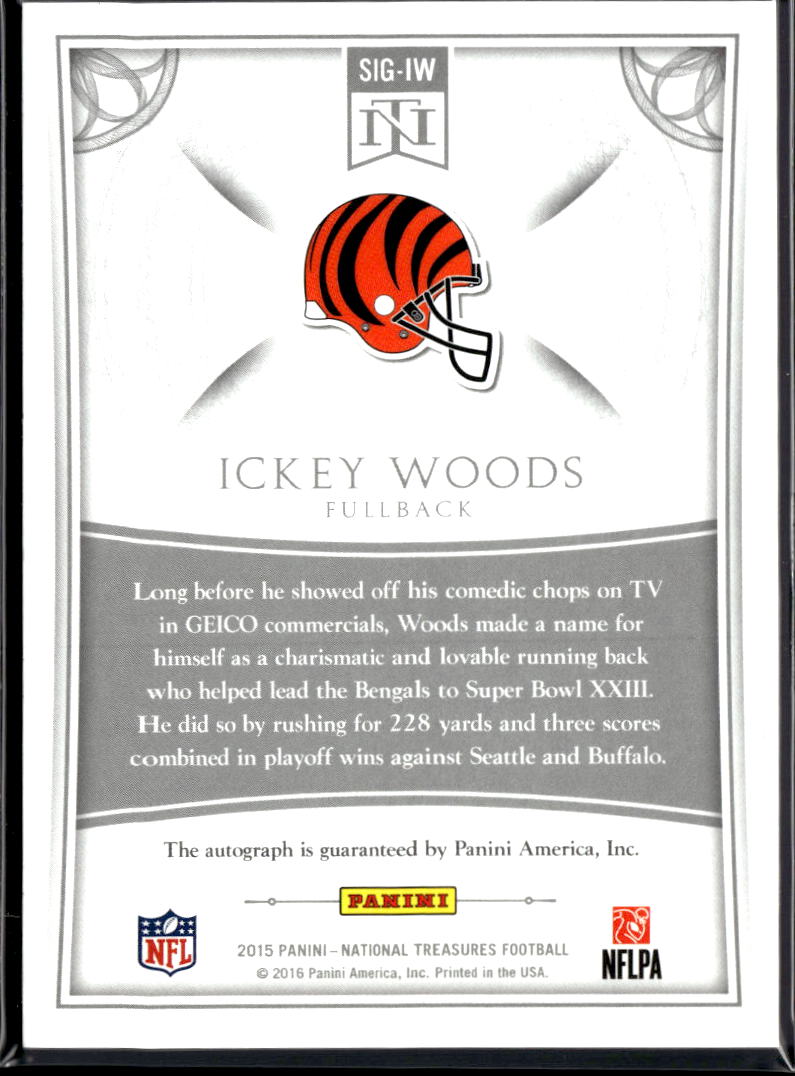 Ickey Woods 2016 National Treasures Auto Autograph 15/15 Cincinnati Bengals