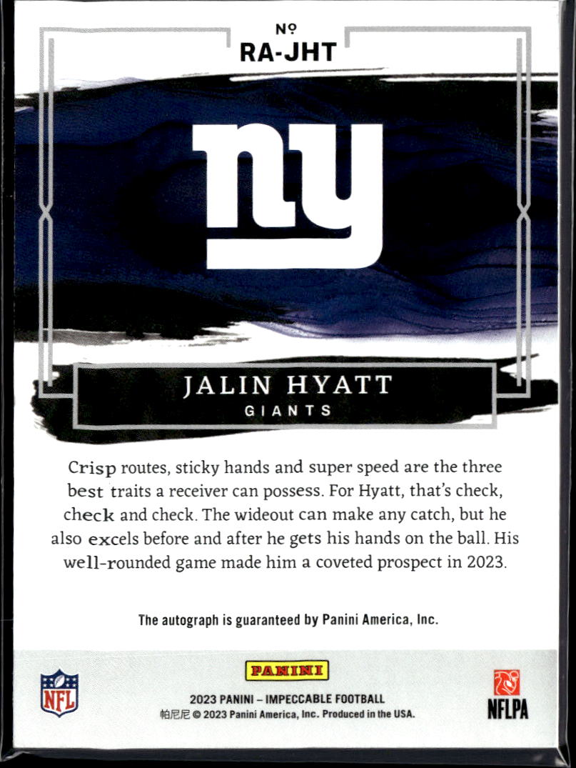 Jalin Hyatt 2023 Impeccable Auto Autograph RC Rookie 31/75 New York Giants