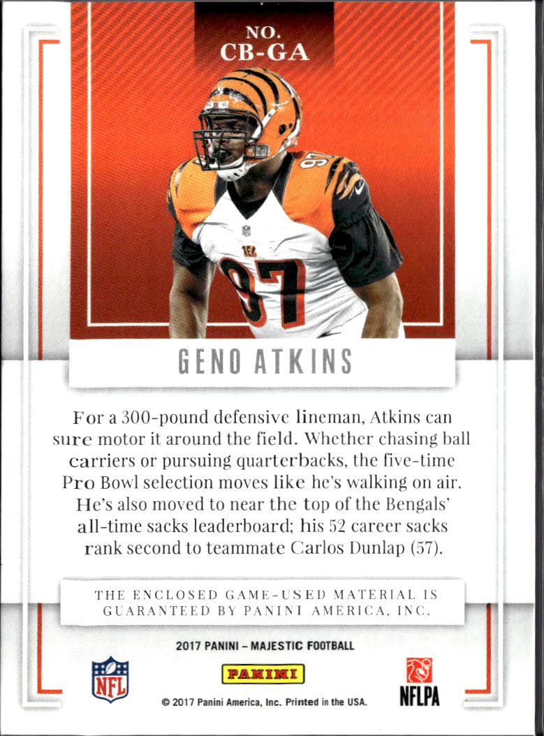 Geno Atkins 2017 Majestic Game Worn Jersey Patch 11/25 Cincinnati Bengals
