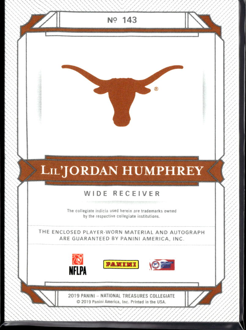 Lil Jordan Humphrey 2019 National Treasures Auto Autograph Patch 8/25 Longhorns