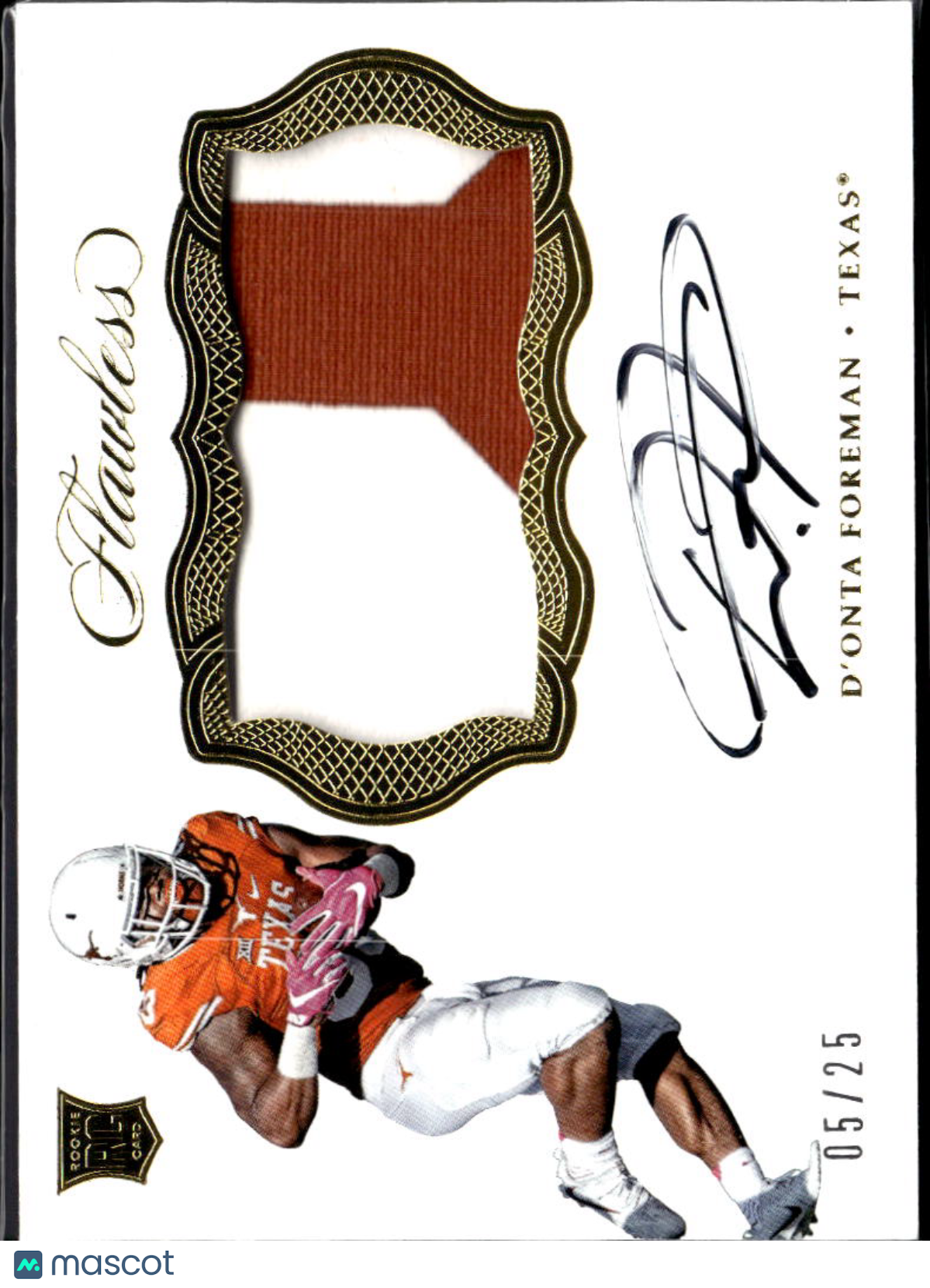 D'Onta Foreman 2017 Flawless Auto Autograph Patch RC 5/25 Texas Longhorns