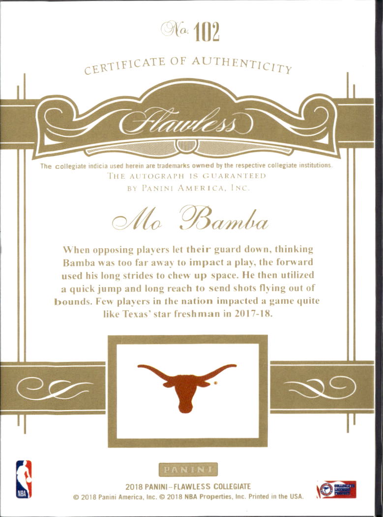 Mo Bamba 2018 Flawless Auto Autograph RC 16/25 Texas Longhorns