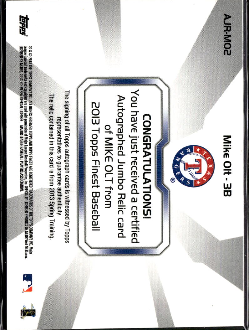 Mike Olt 2013 Topps Finest Auto Autograph Patch RC 56/149 Texas Rangers