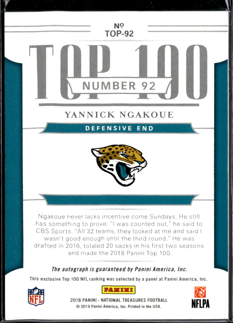 Yannick Ngakoue 2018 National Treasures Top 100 Auto Autograph 4/10 Jaguars