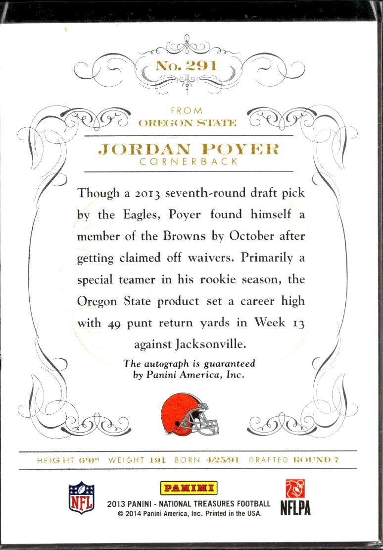 Jordan Poyer 2013 National Treasures Auto Autograph RC 38/49 Cleveland Browns