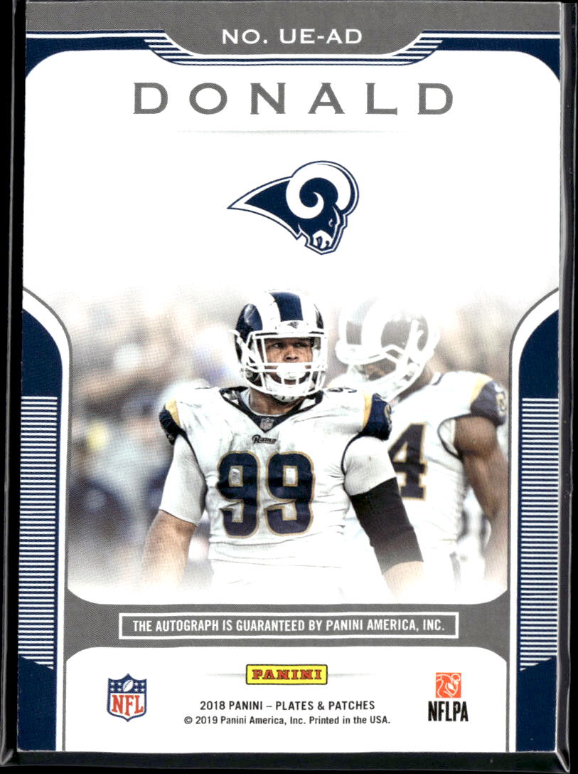 Aaron Donald 2019 Plates & Patches On Card Auto Autograph 61/75 Los Angeles Rams