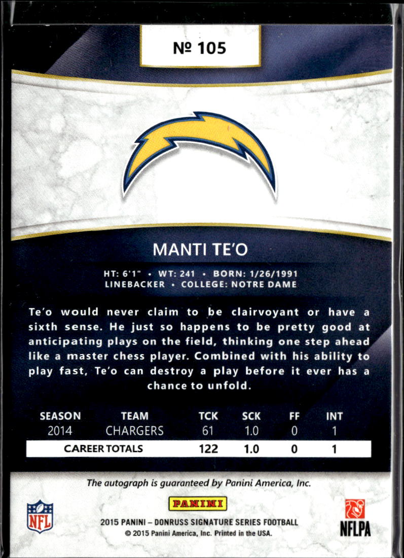 Manti Te'o 2015 Donruss Signature Series Auto Autograph San Diego Chargers