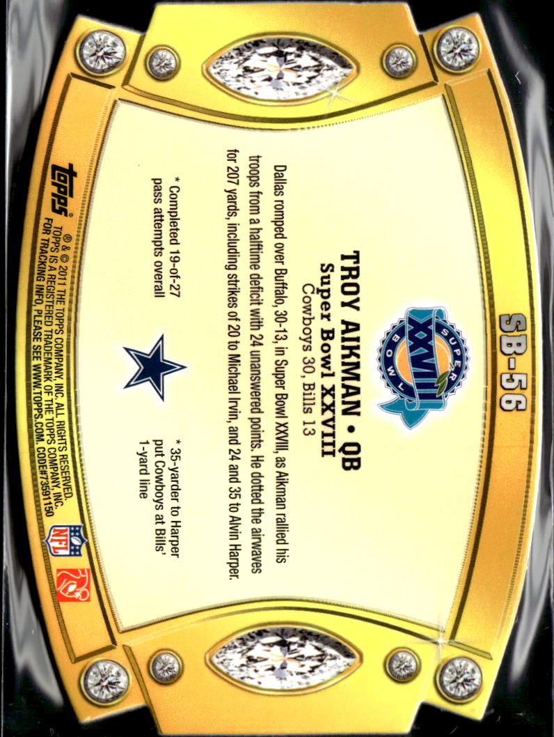 Troy Aikman 2011 Topps Super Bowl Legends Die-Cut #SB56 Dallas Cowboys
