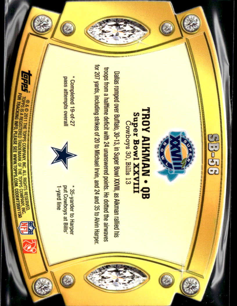 Troy Aikman 2011 Topps Super Bowl Legends Die-Cut #SB56 Dallas Cowboys