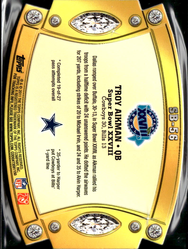 Troy Aikman 2011 Topps Super Bowl Legends Die-Cut #SB56 Dallas Cowboys