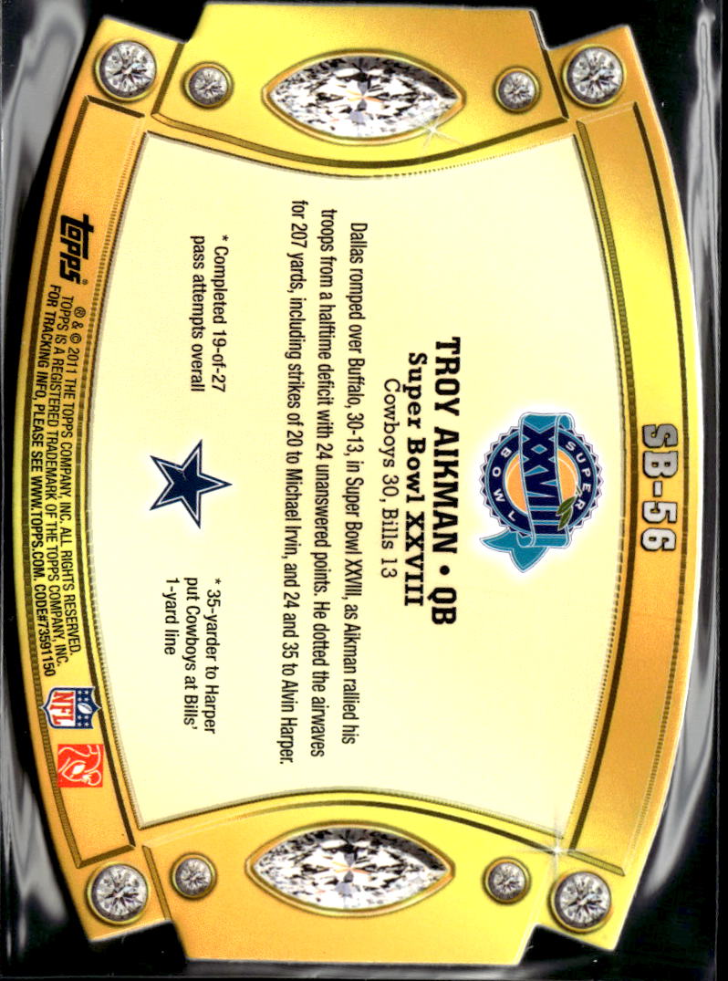 Troy Aikman 2011 Topps Super Bowl Legends Die-Cut #SB56 Dallas Cowboys