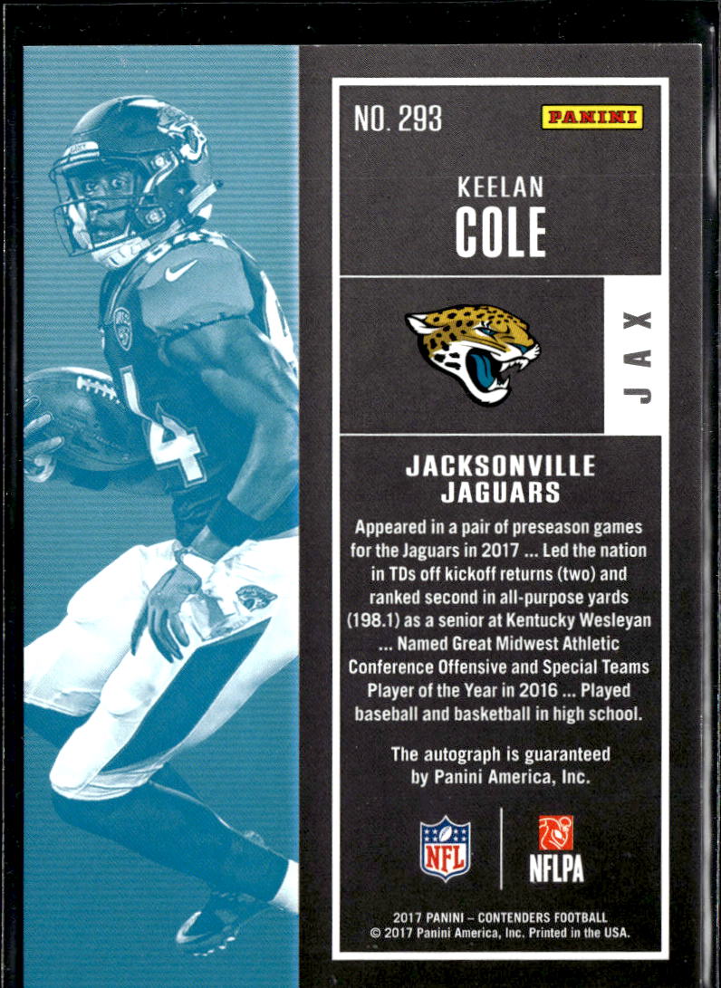 Keelan Cole 2017 Contenders Auto Autograph Rookie RC #293 Jacksonville Jaguars
