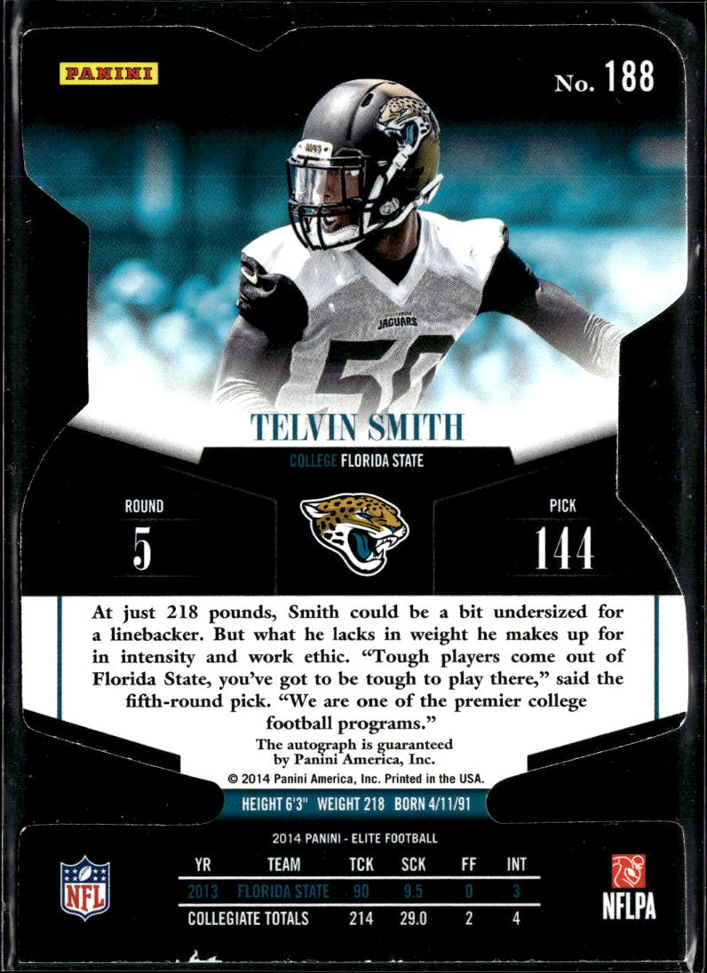 Telvin Smith 2014 Elite Gold Auto Autograph RC 142/199 Jacksonville Jaguars
