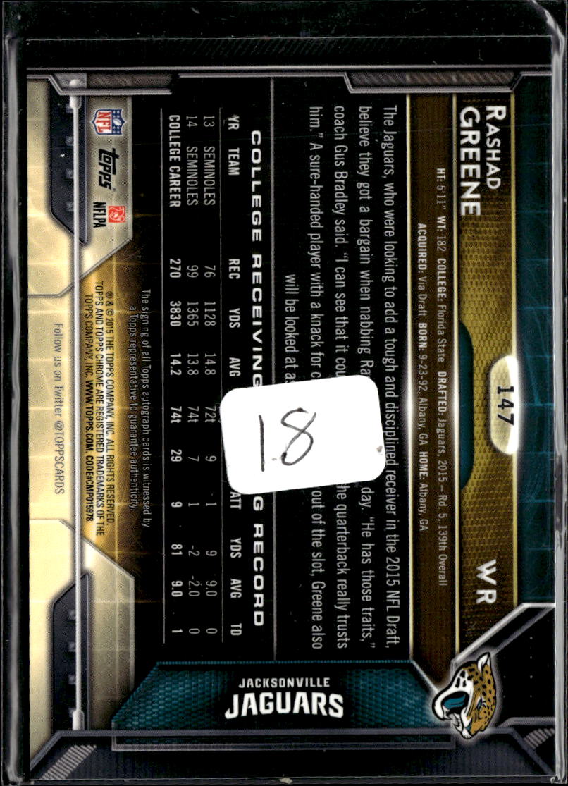 Rashad Greene 2015 Topps Chrome RC Auto Autograph Jacksonville Jaguars