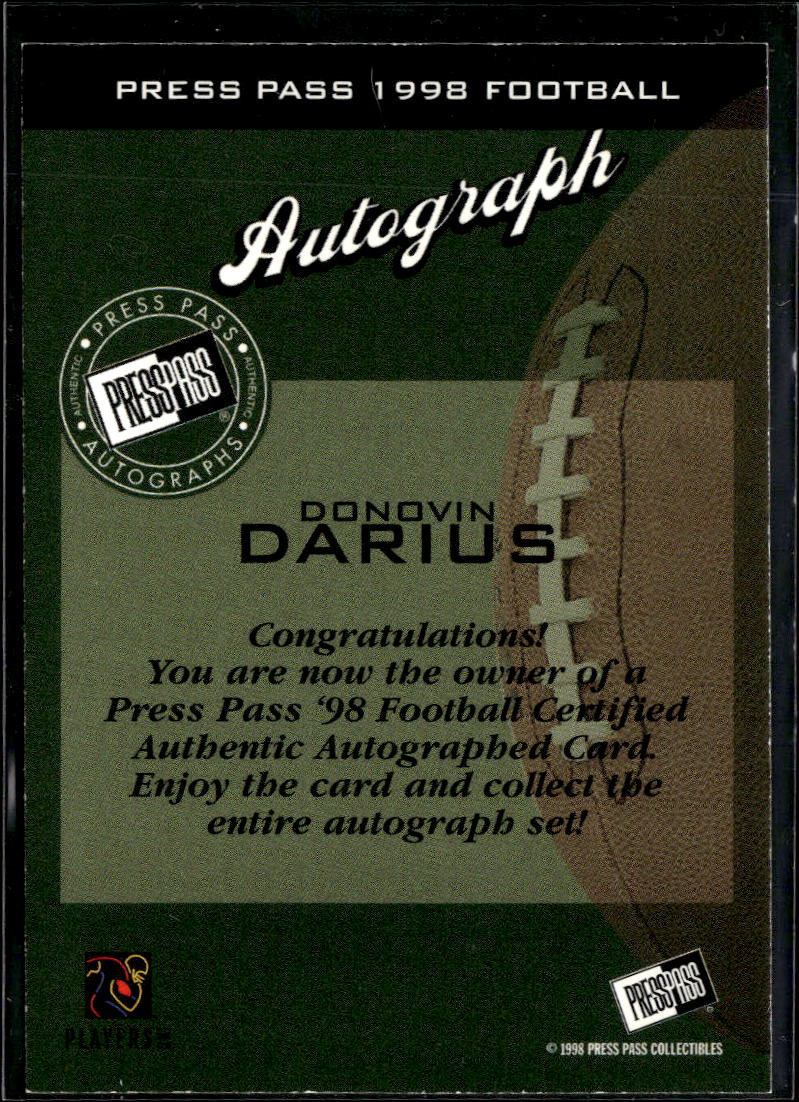 Donovin Darius 1998 Press Pass Auto Autograph RC Syracuse