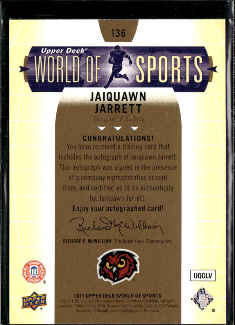 Jaiquawn Jarrett 2011 Upper Deck Auto Autograph Temple Owls