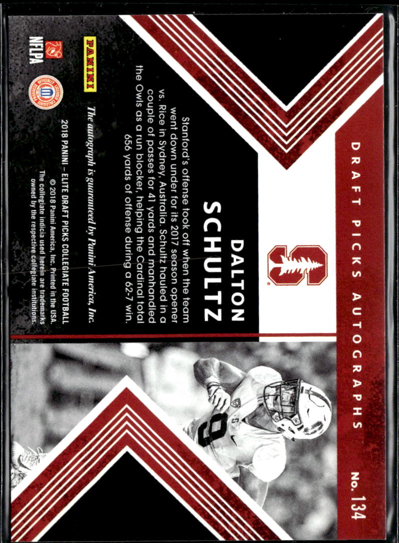 Dalton Schultz 2018  Elite Draft Auto Autograph RC Dallas Cowboys Stanford