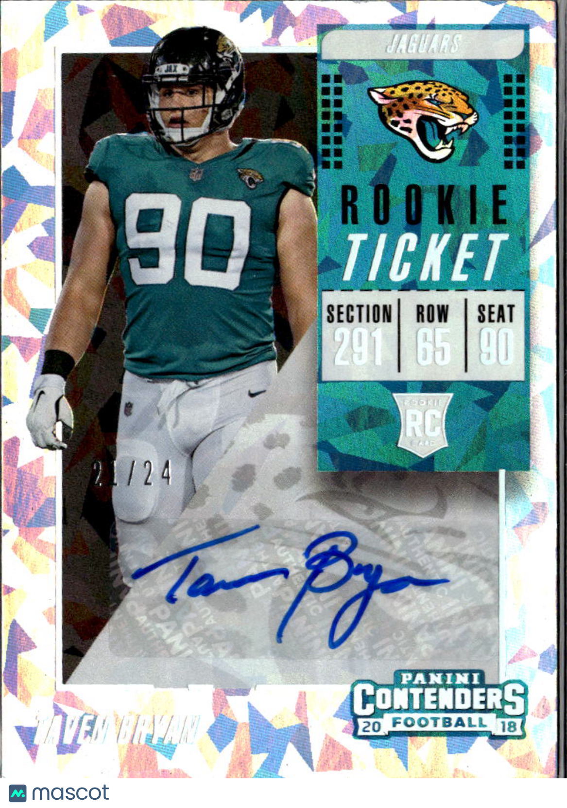 Taven Bryan 2018 Contenders Auto Autograph Cracked Ice RC 21/24 Jaguars