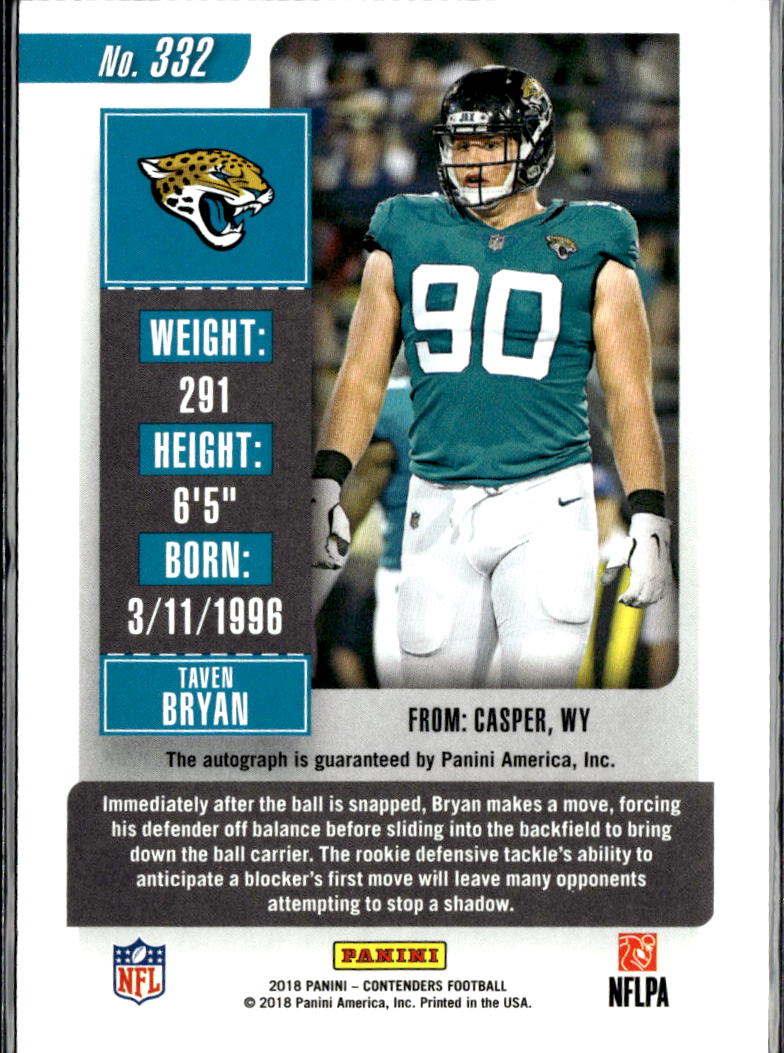 Taven Bryan 2018 Contenders Auto Autograph Cracked Ice RC 21/24 Jaguars