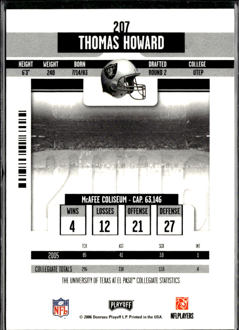 Thomas Howard 2006 Playoff Contenders Auto Autograph RC Oakland Raiders