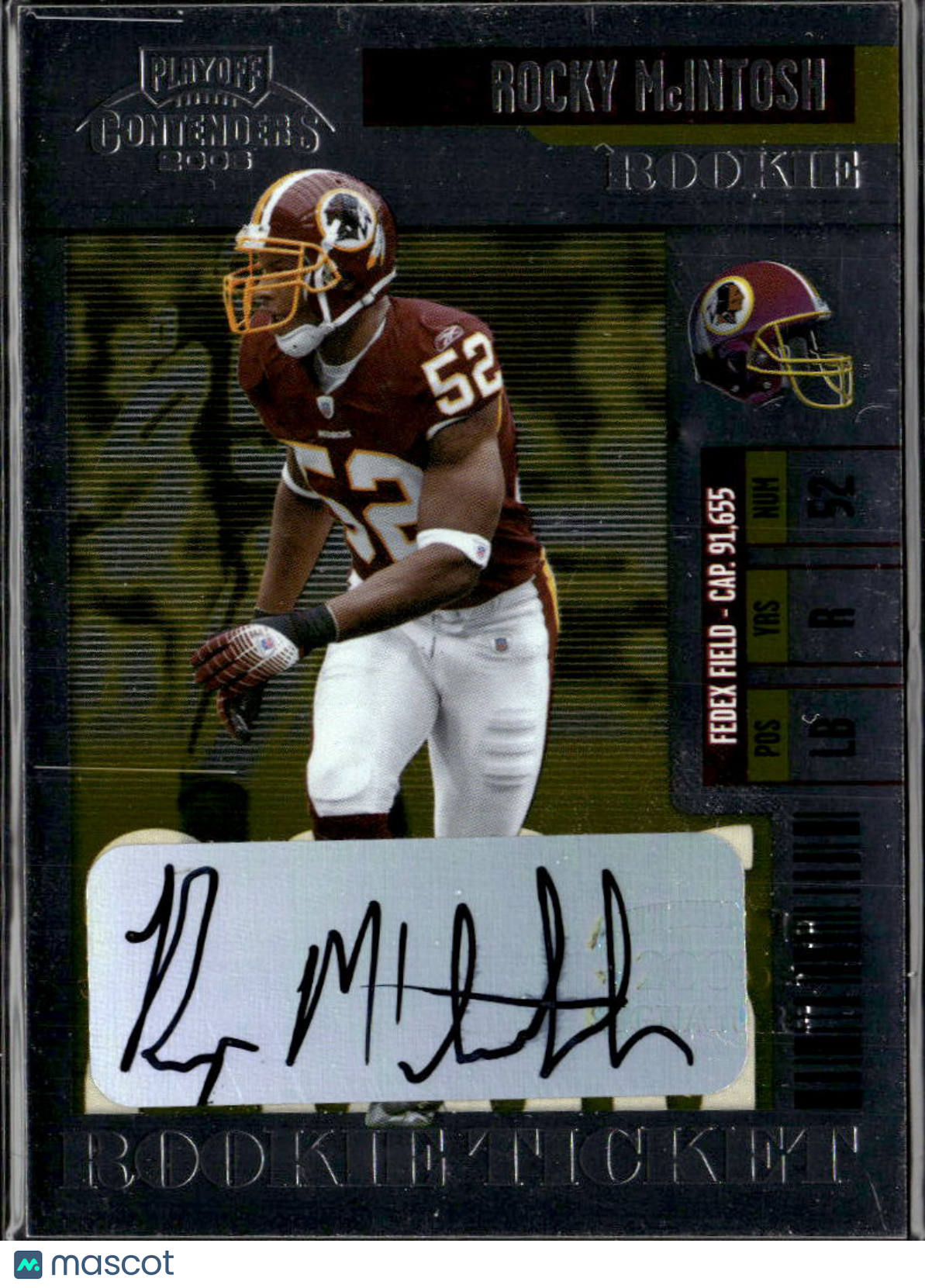 Rocky McIntosh 2006 Playoff Contenders Auto Autograph RC Washington Redskins