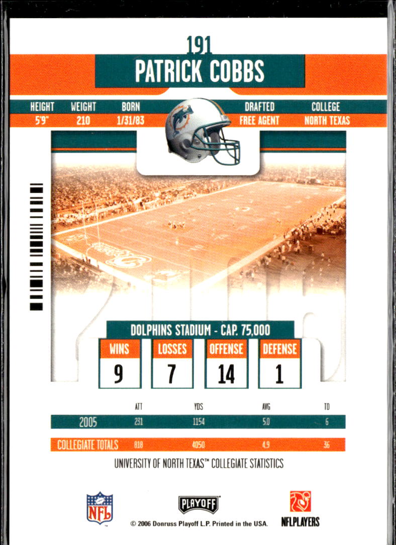 Patrick Cobbs 2006 Playoff Contenders Auto Autograph RC Patriots Dolphins
