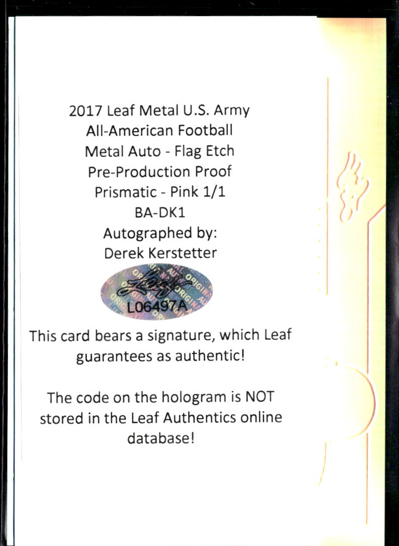 Derek Kerstetter 2017 Leaf Metal U.S. Auto Autograph RC Texas Longhorns 1/1