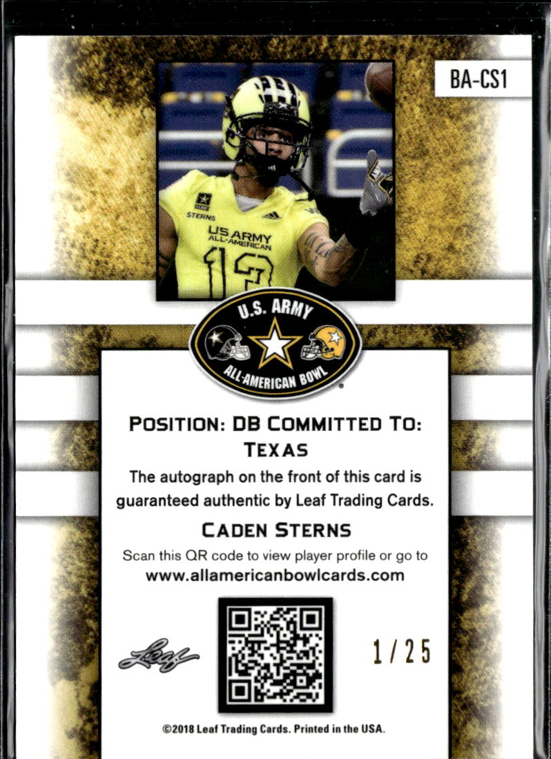 Caden Sterns 2018 Leaf Metal US Army Auto Autograph RC 1/25 Texas Longhorns