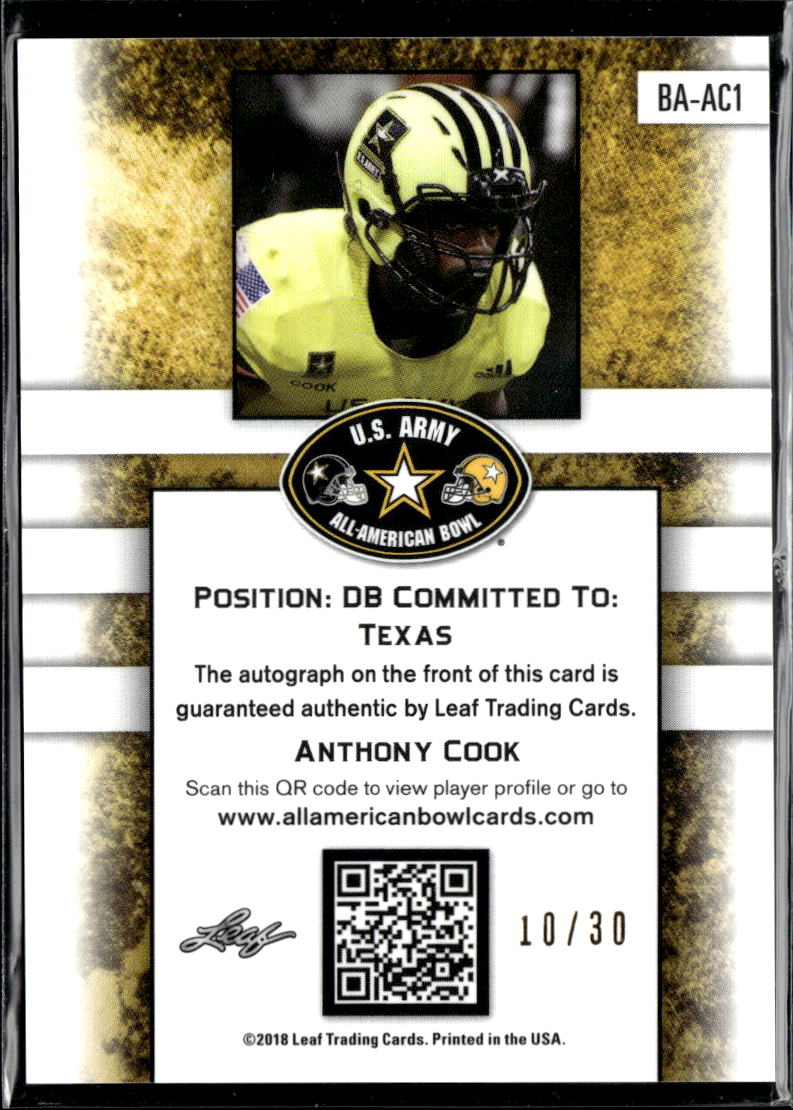 Anthony Cook 2018 Leaf Metal Auto Autograph RC 10/30 Texas Longhorns