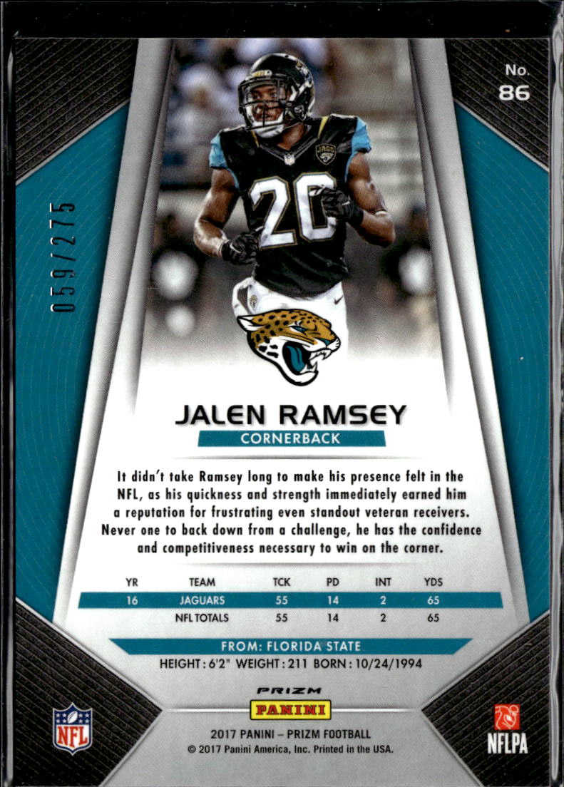 Jalen Ramsey 2017 Panini Prizm Orange 59/275 Jacksonville Jaguars