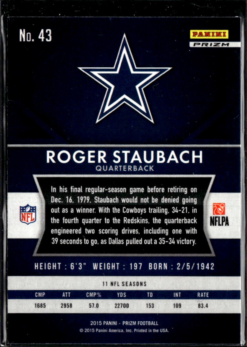 Roger Staubach 2015 Panini Prizm Blue Prizm SSP #43 Dallas Cowboys