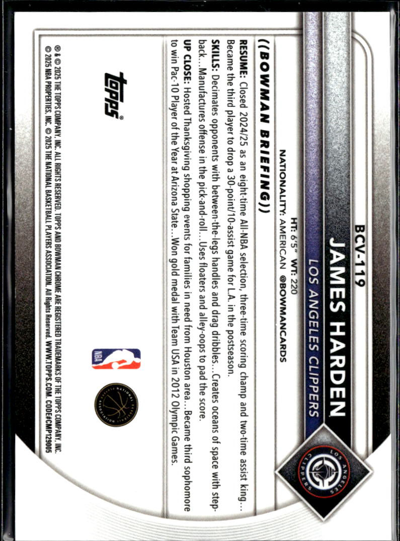 James Harden 2025 Bowman Chrome Orange Refractor /25 Los Angeles Clippers