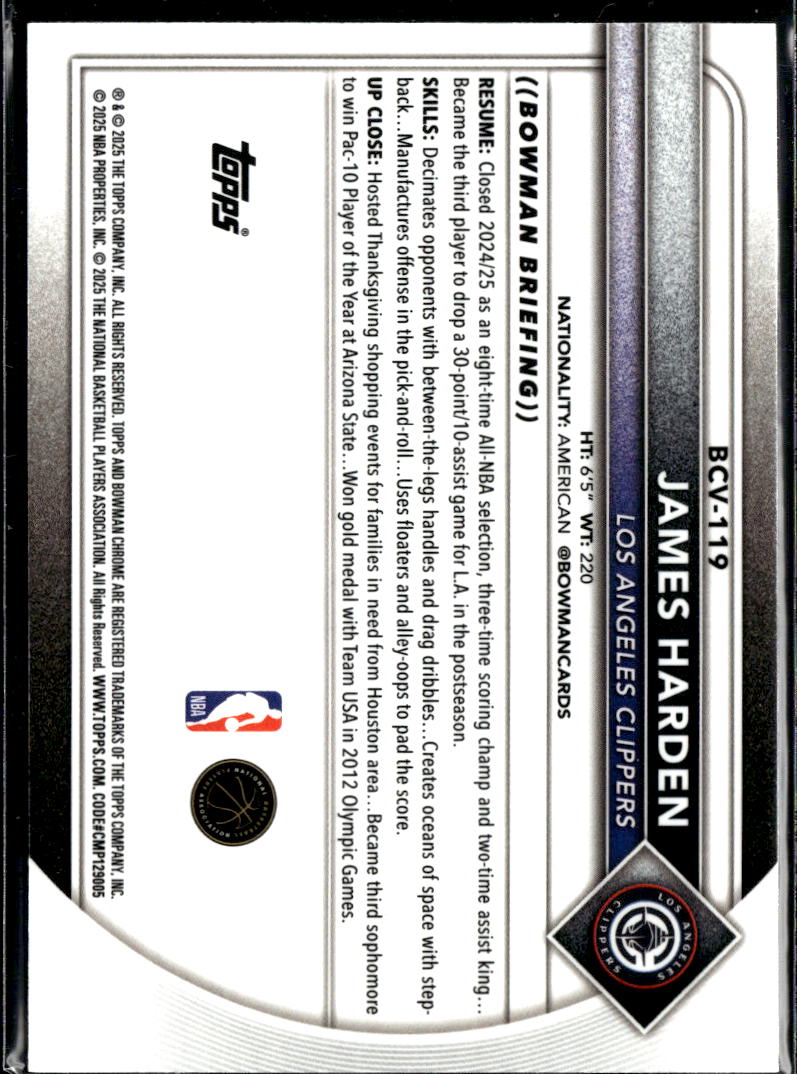 James Harden 2025 Bowman Chrome Purple Refractor /199 Los Angeles Clippers