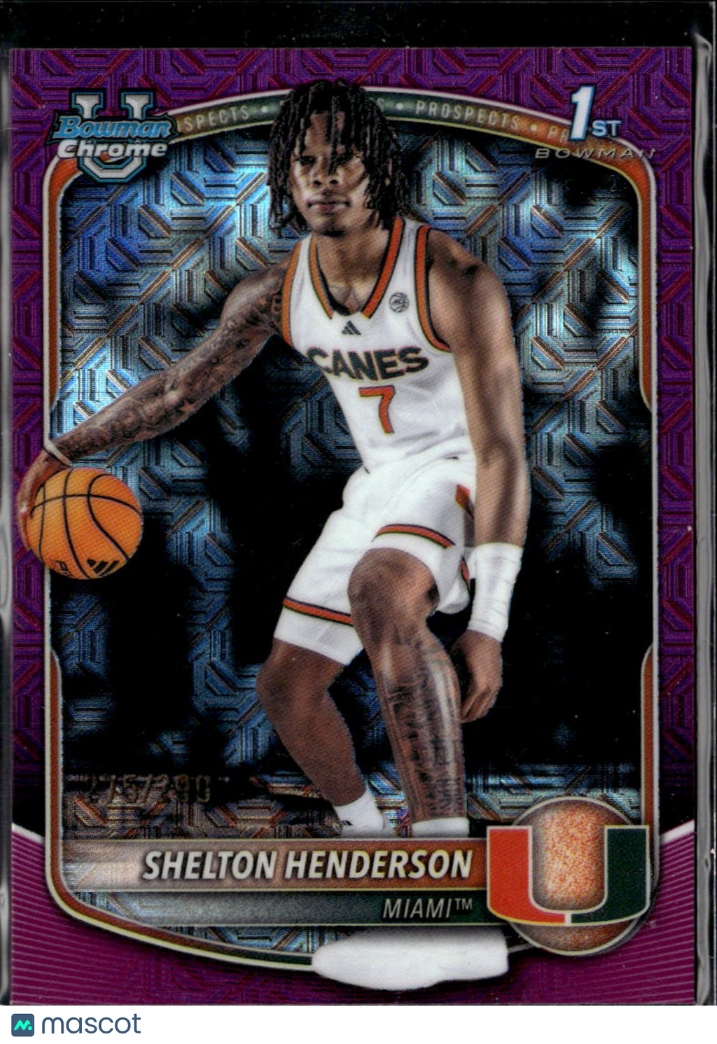 Shelton Henderson 2025 Bowman Chrome 1st Purple RC /299 Miami Hurricanes