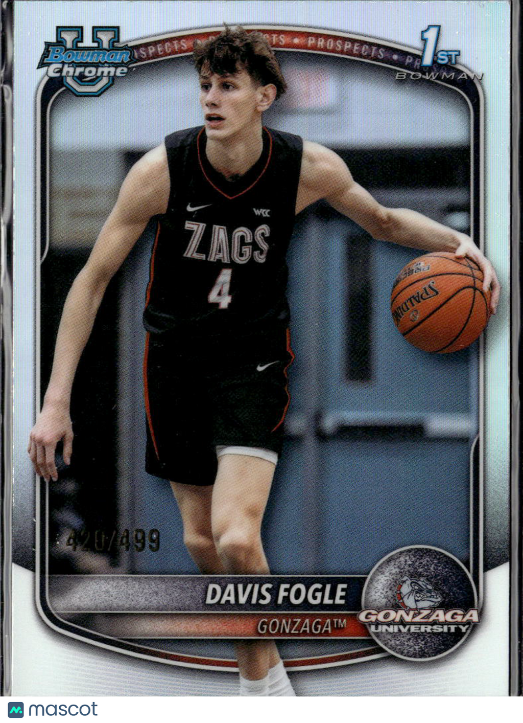 Davis Fogle 2025 Bowman Chrome 1st Refractor 420/499 Gonzaga Bulldogs