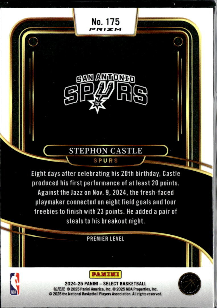 Stephon Castle 2024-25 Select Red White Blue Prizm Rookie RC San Antonio Spurs