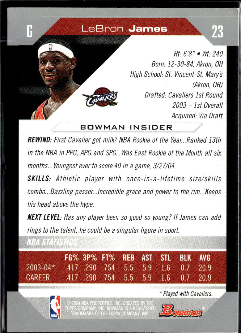 LeBron James 2004-05 Bowman 2nd Year Card #23 Cleveland Cavaliers