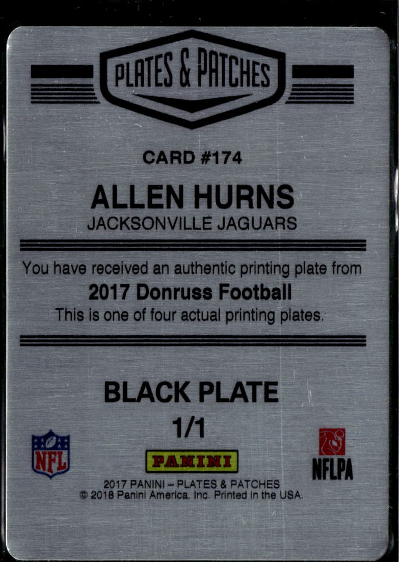 Allen Hurns 2017 Plates & Patches Printing Plate Black 1/1 Jacksonville Jaguars