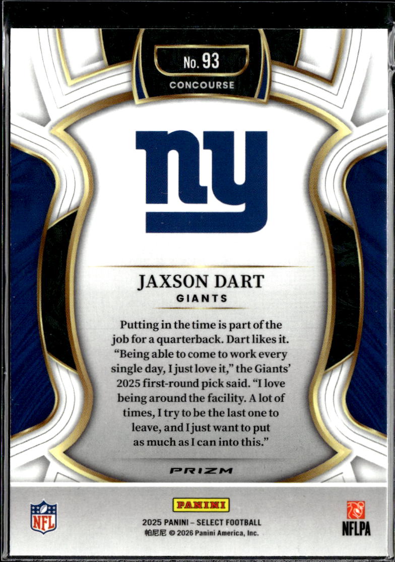 Jaxson Dart 2025 Select Concourse Red White Blue RC New York Giants