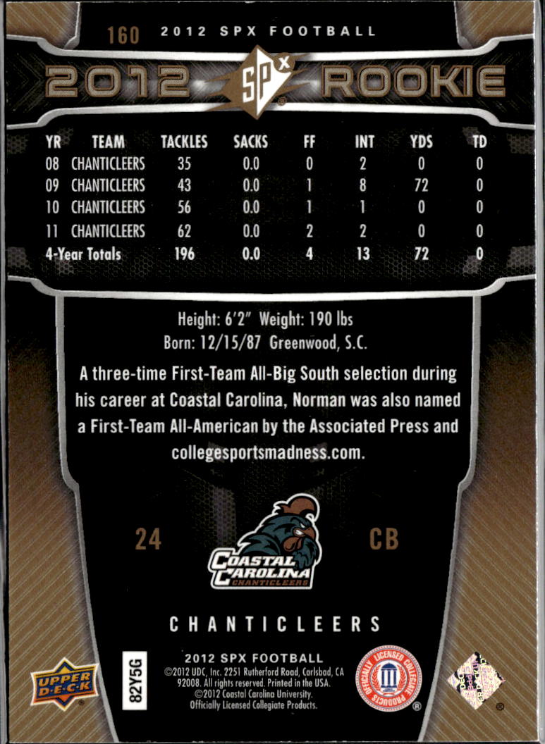 Josh Norman 2012 Upper Deck SPx Rookie RC 193/750 Coastal Carolina Chanticleers