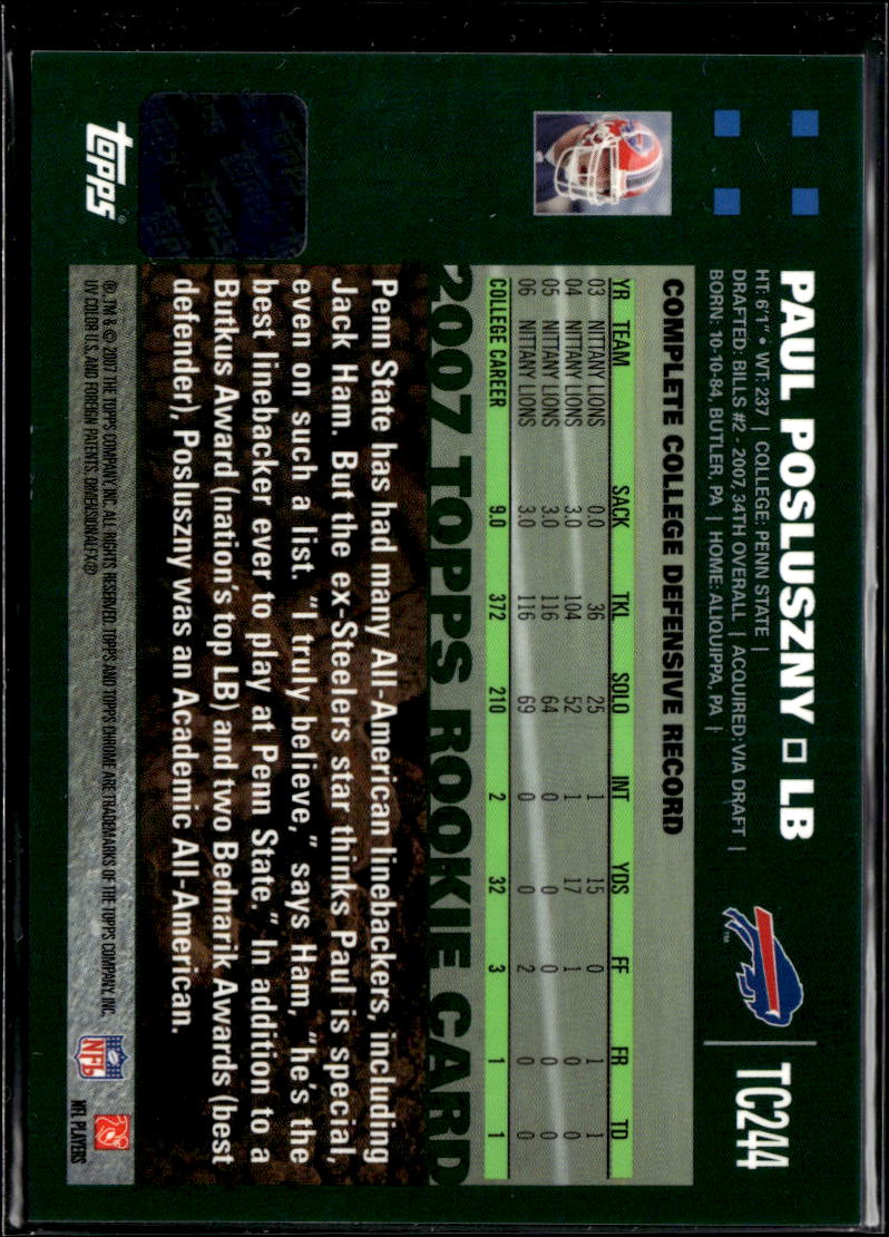 Paul Posluszny 2007 Topps Chrome Auto Autograph RC Buffalo Bills